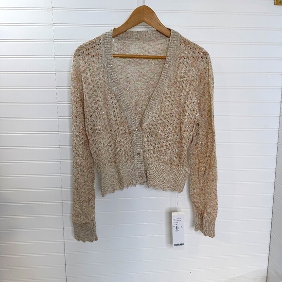 NEW GOELIA Sequin Wave Cut Trim Knitted Cardigan US Size 6 - Picture 3 of 9